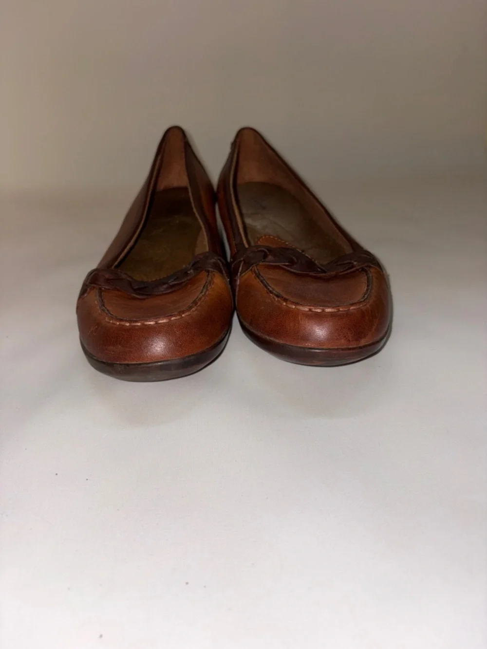 Clarks‎ Two-Tone Brown Leather Braided Moccasin Flats Size 9.5